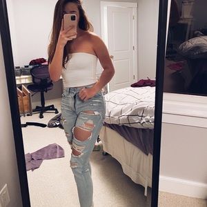 high waisted light wash ripped jeans